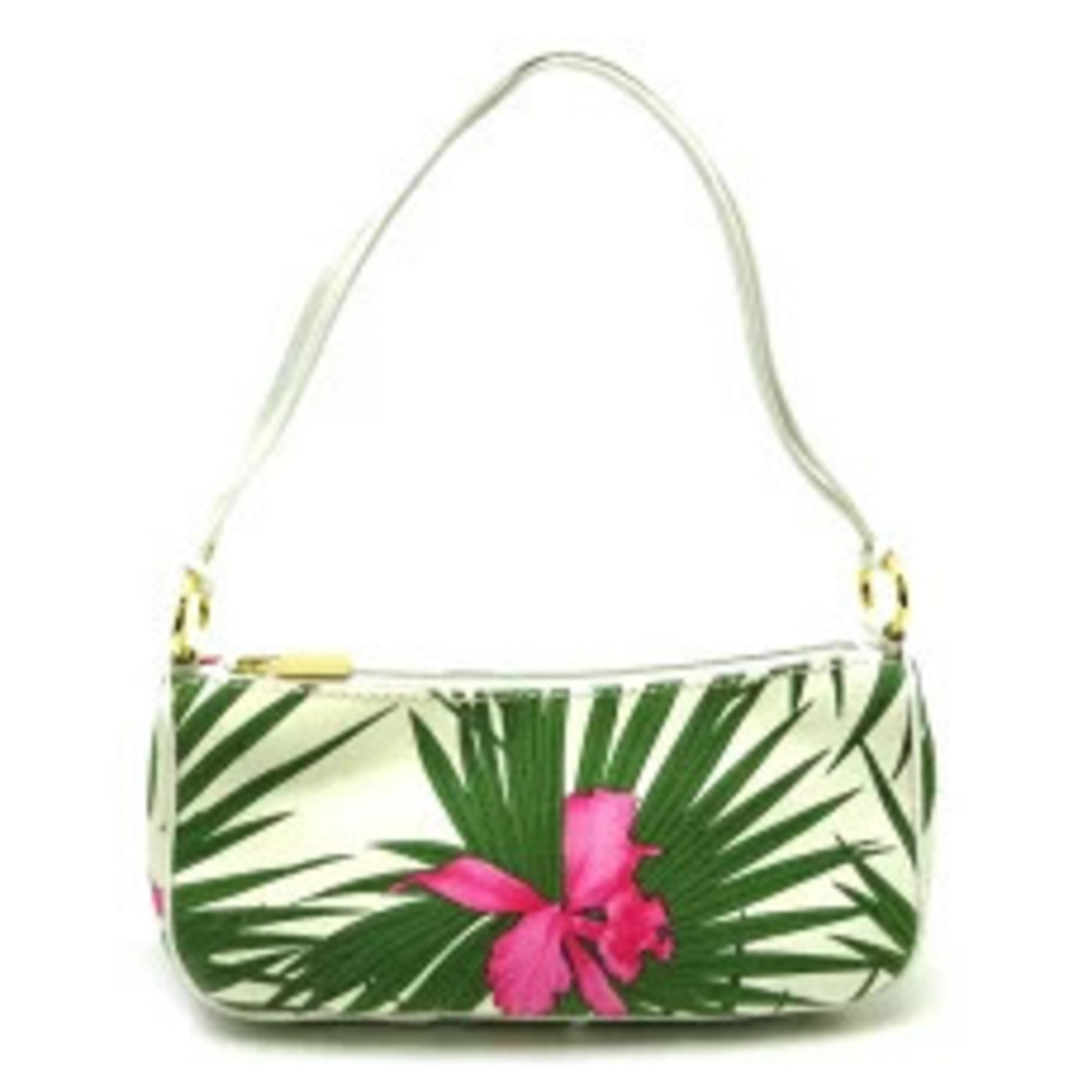 Celine Accessory Pouch Clutch Canvas Tropical Flower White Multi